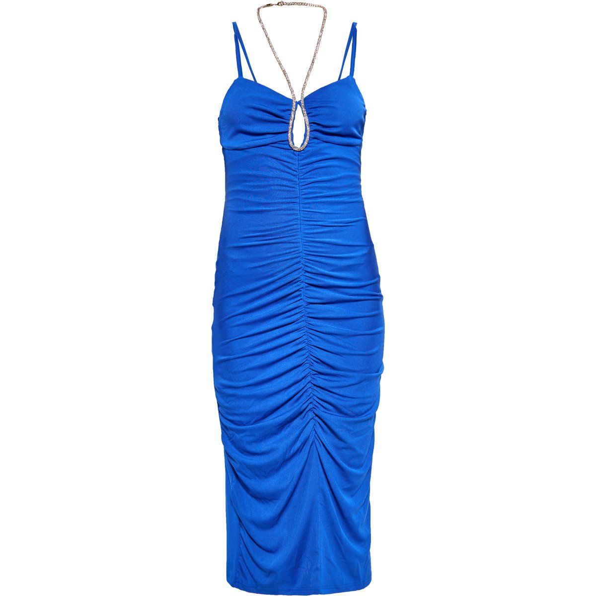 Gerafftes, figurbetontes Midikleid mit Kette