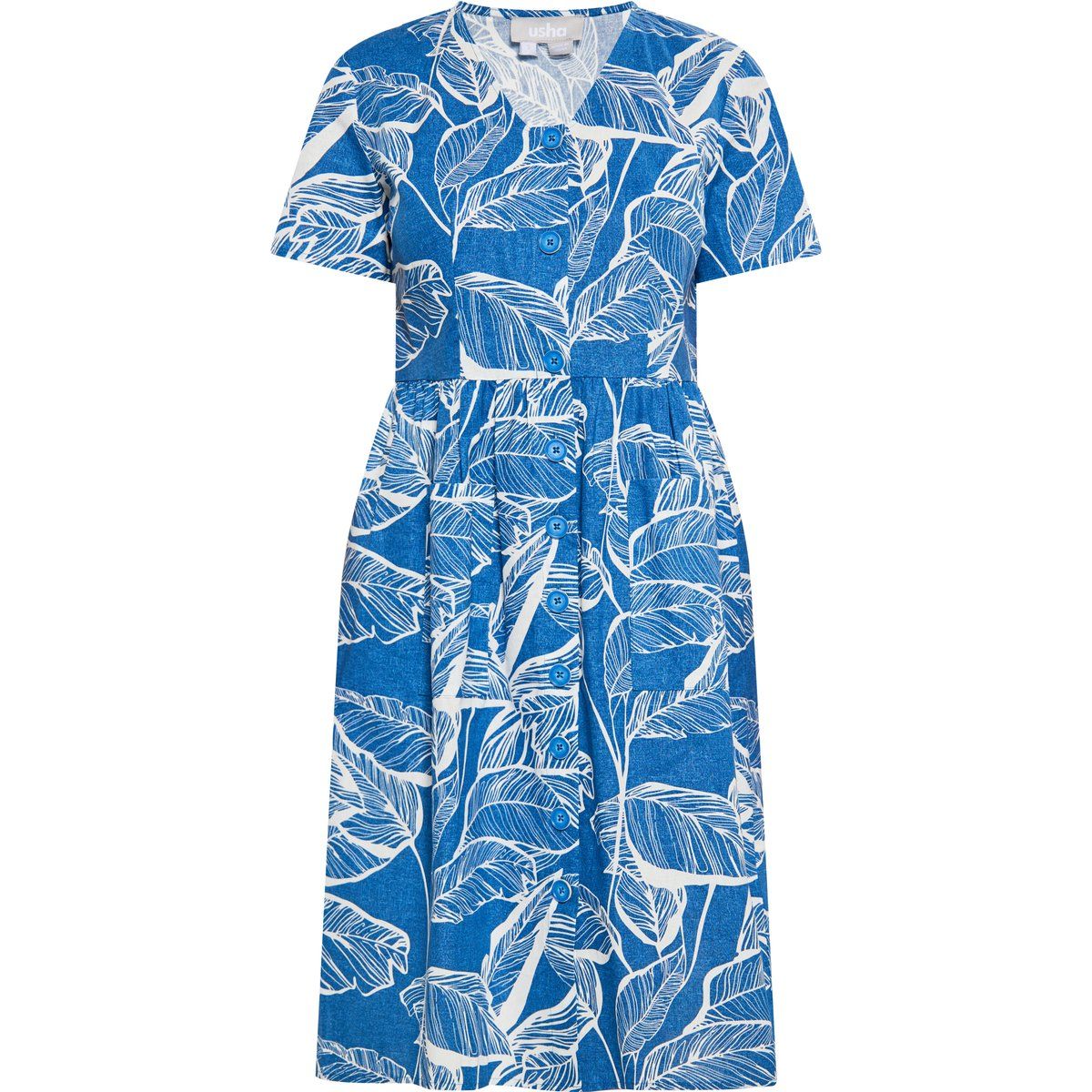 Geknöpftes Midikleid mit Blätterprint