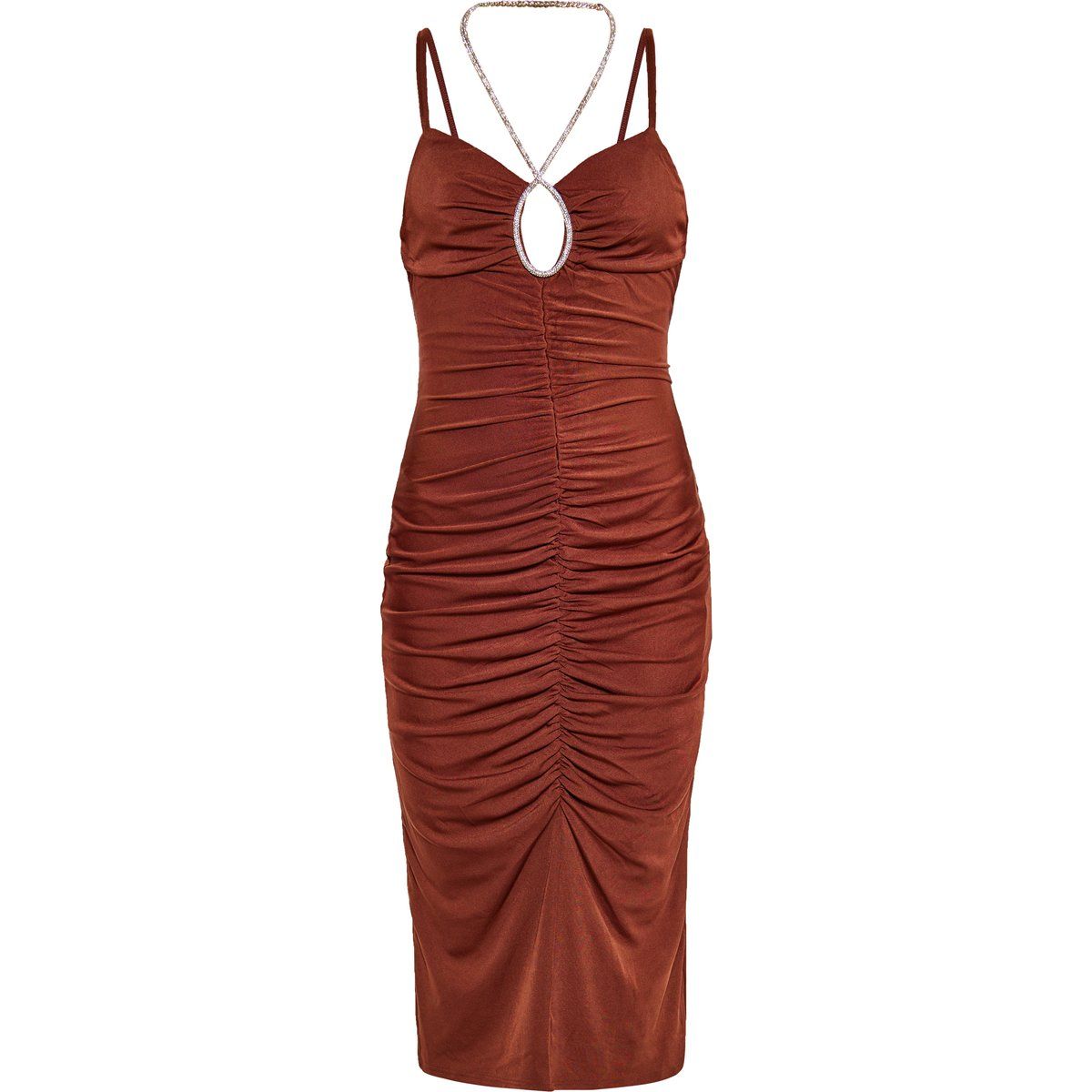 Gerafftes Bodycon-Midikleid mit Ketten
