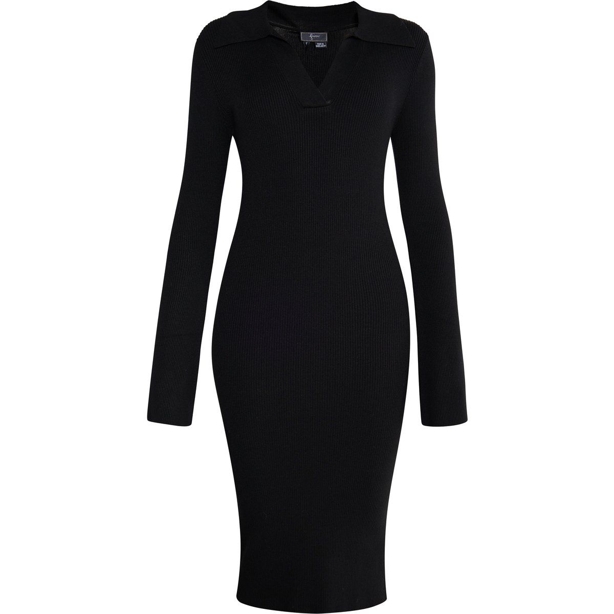 Geripptes Strick-Midikleid mit Kragen