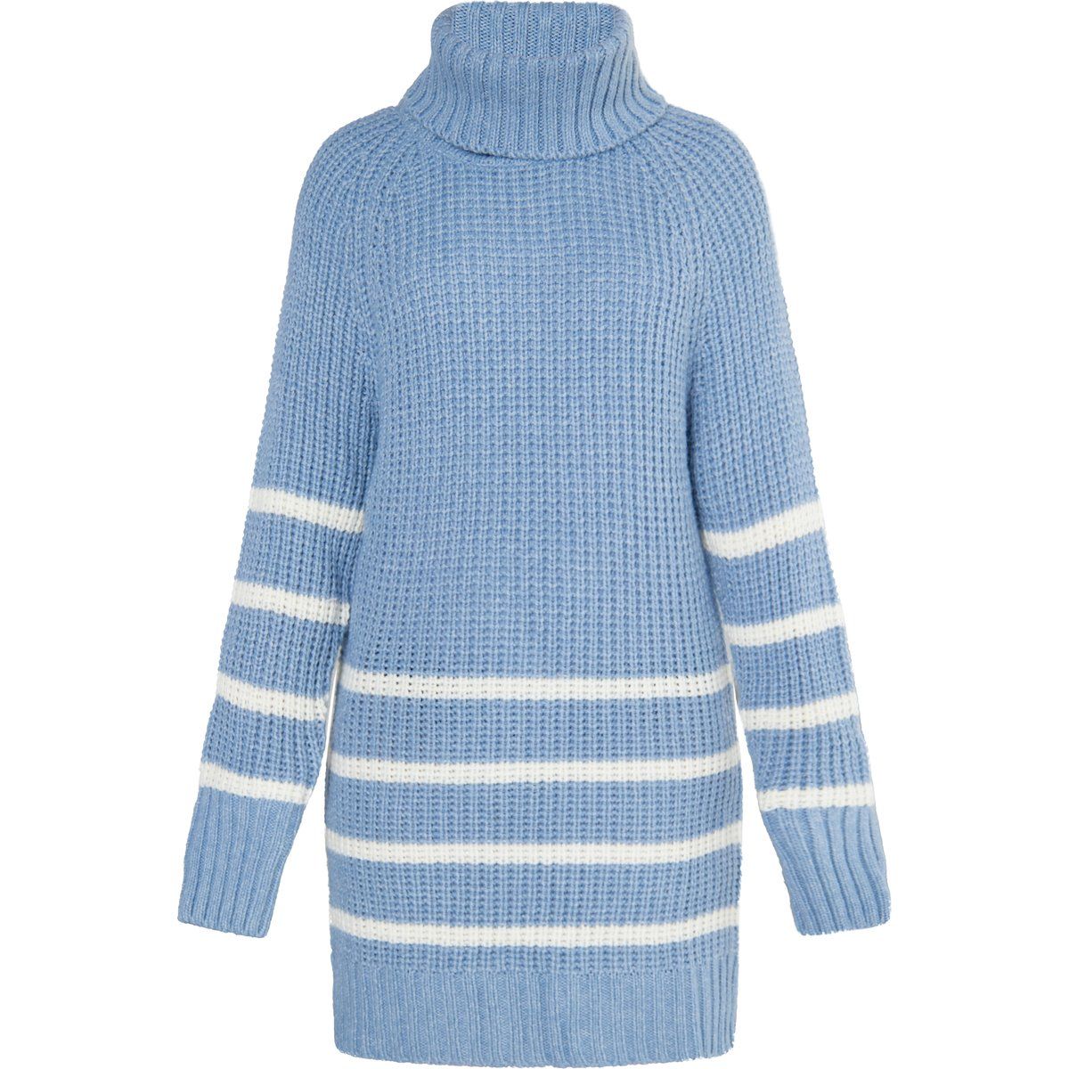 Gestreifter, grob gestrickter Rollkragenpullover