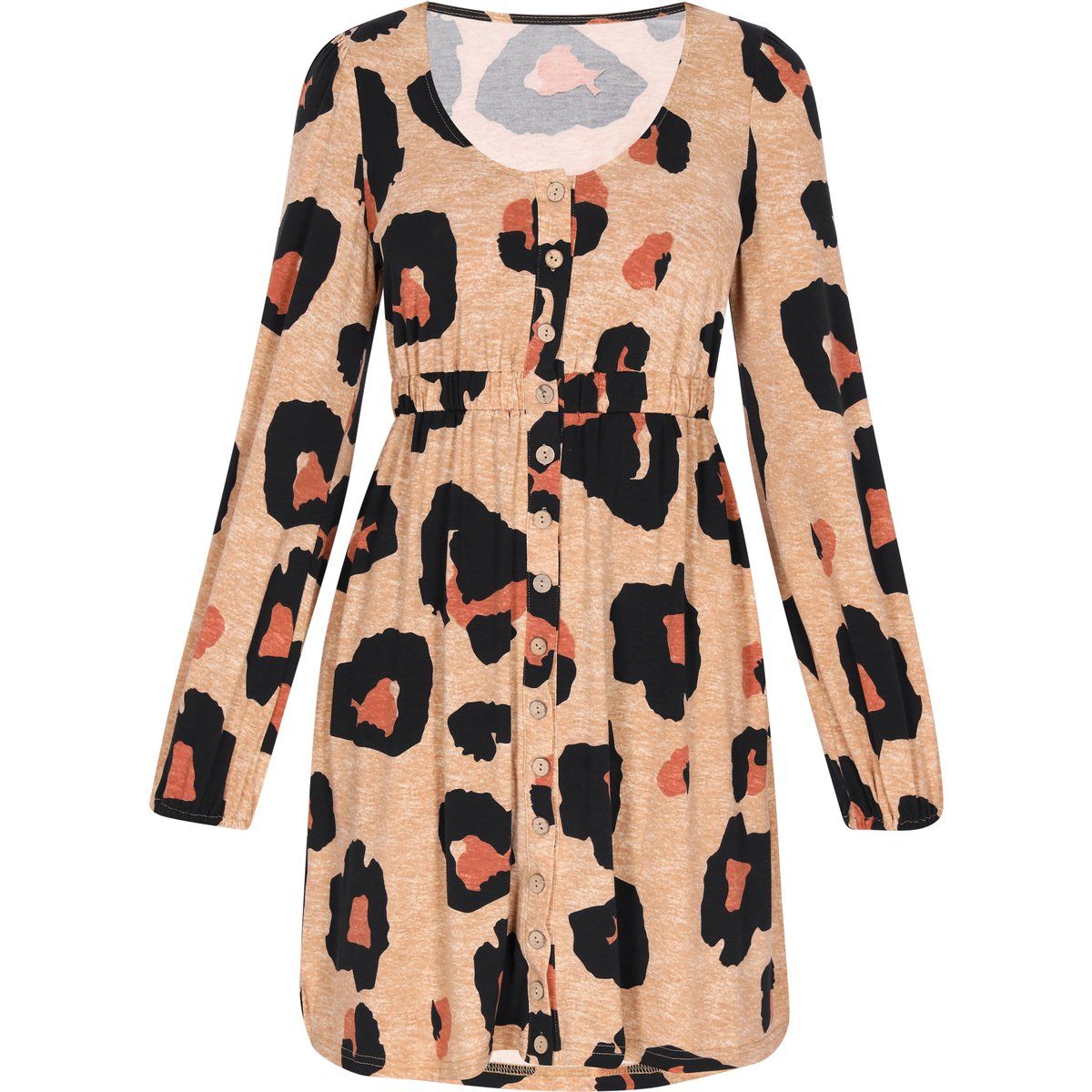 Mini-Kleid mit Leopardenmuster und Knopfleiste