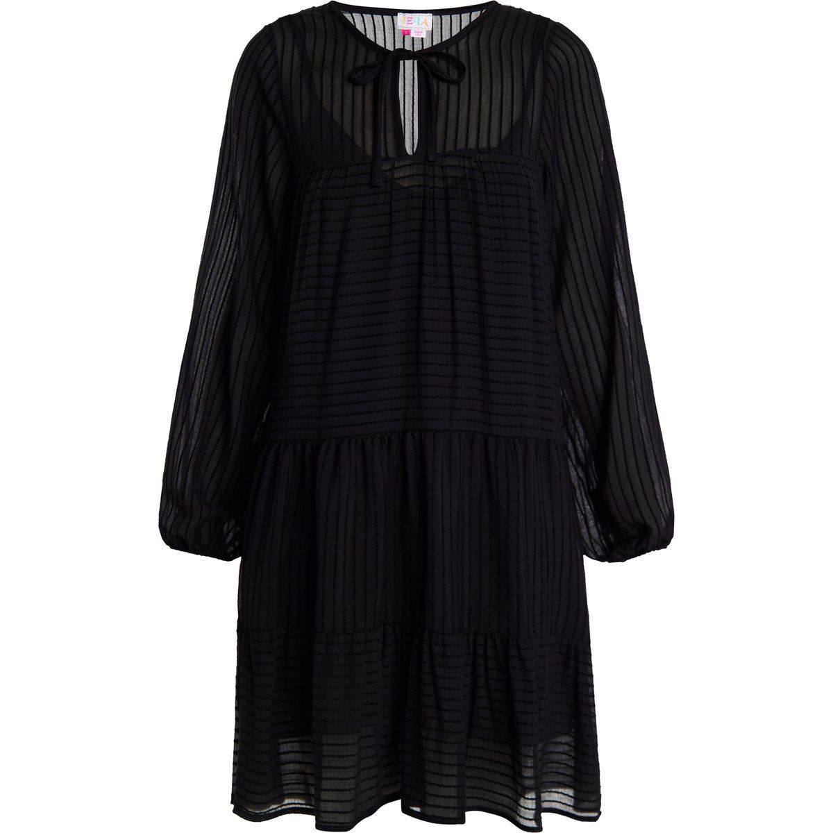 Gestreiftes, gestuftes Minikleid mit Bindeband