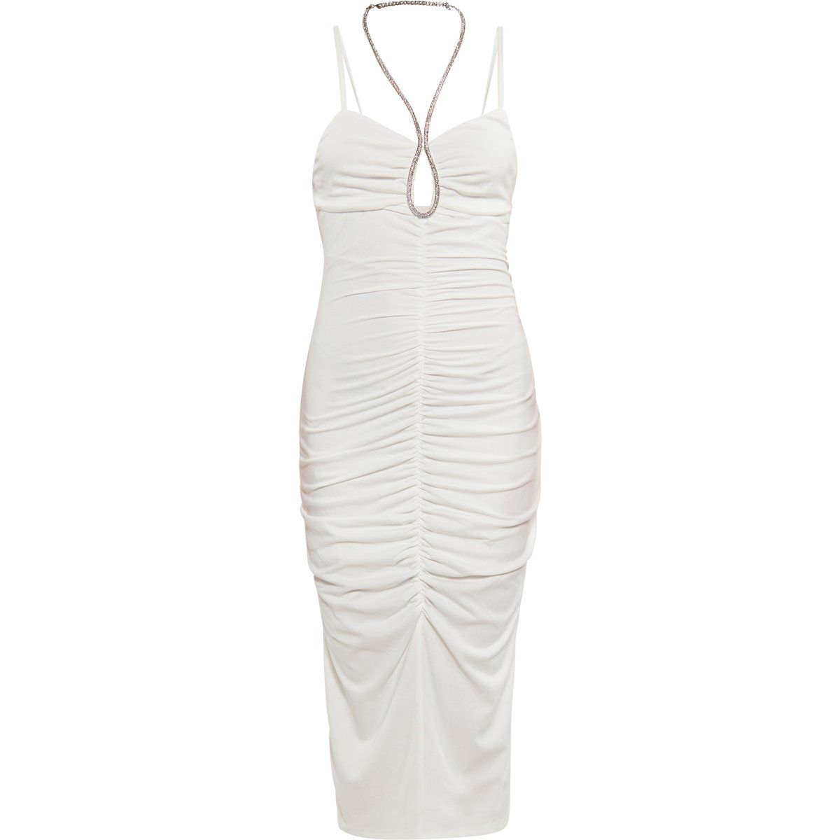 Elegantes gerafftes Midikleid mit Halskette