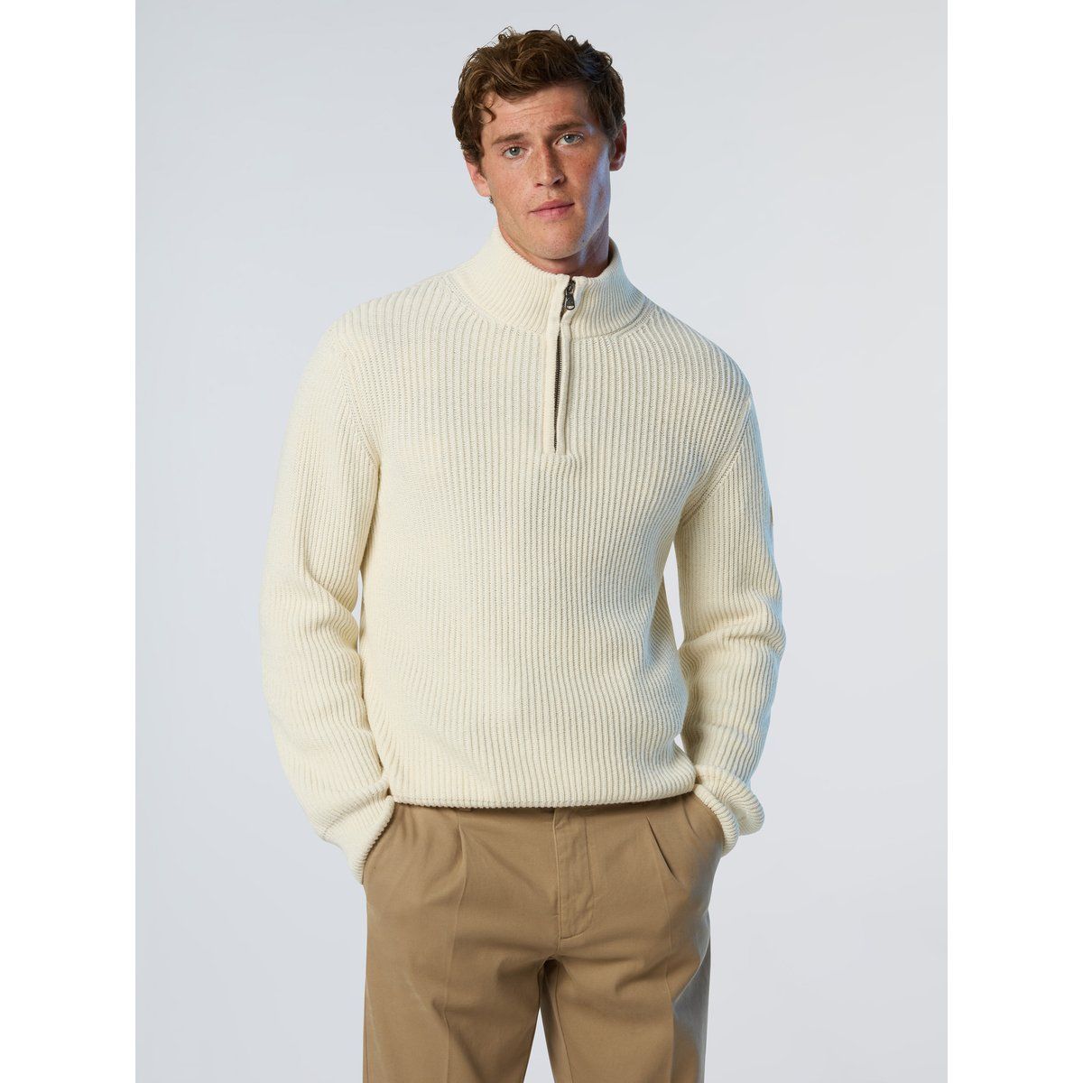 Fisherman Rippstrick Pullover mit halbem Reißverschluss