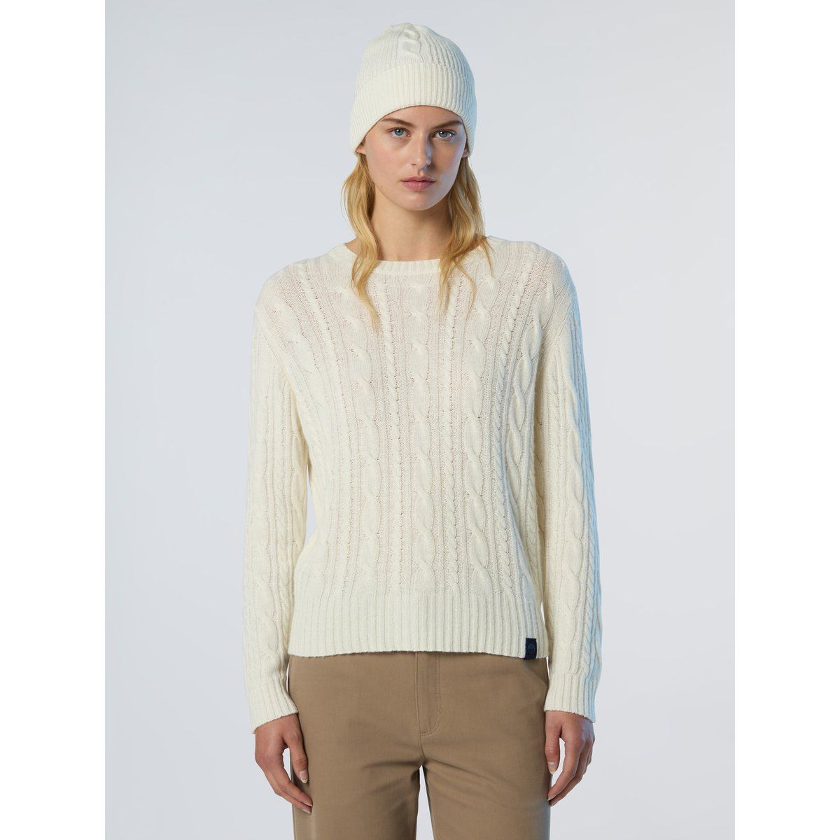 Zopfstrickpullover mit Rundhalsausschnitt
