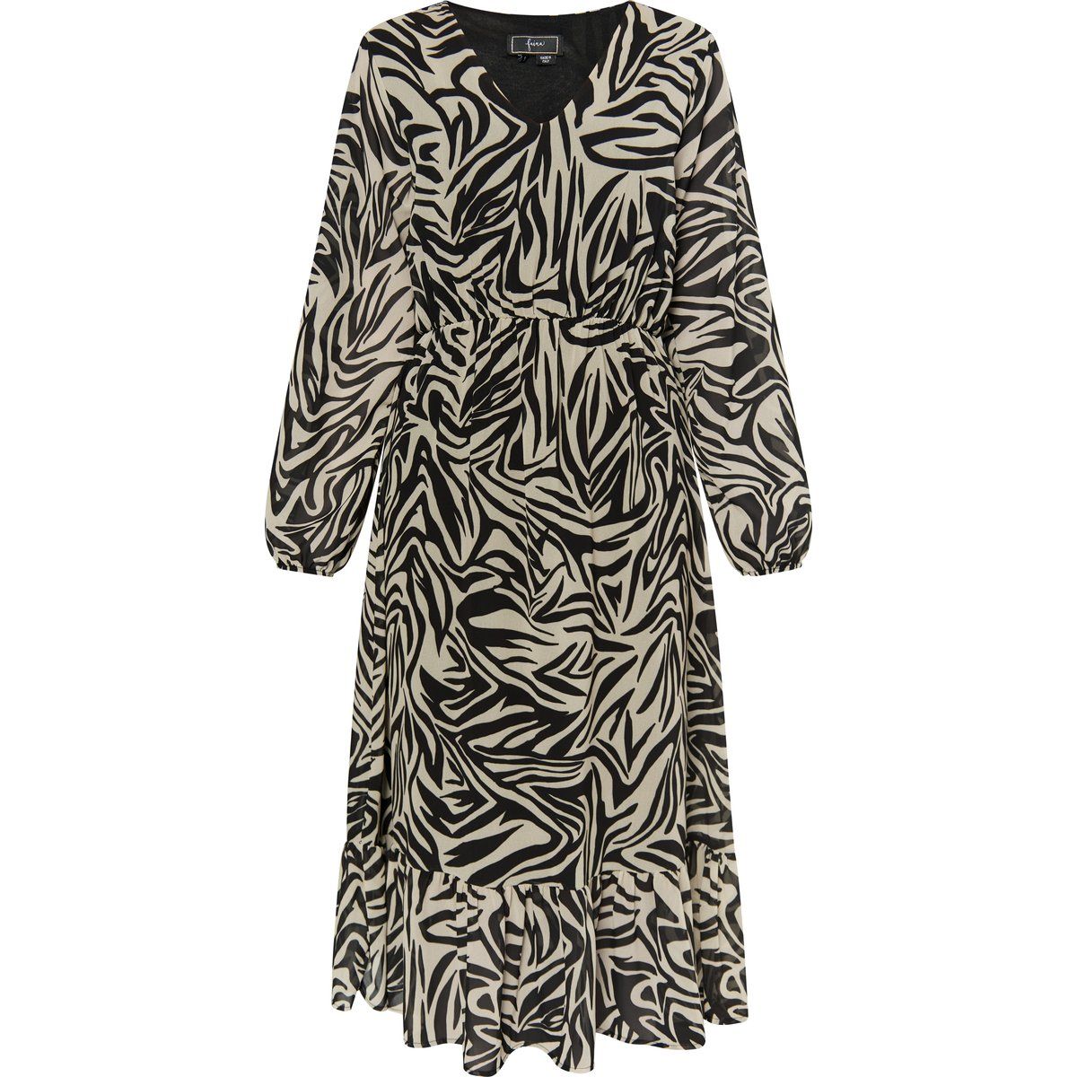 Midi-Kleid mit Zebradruck und Volant
