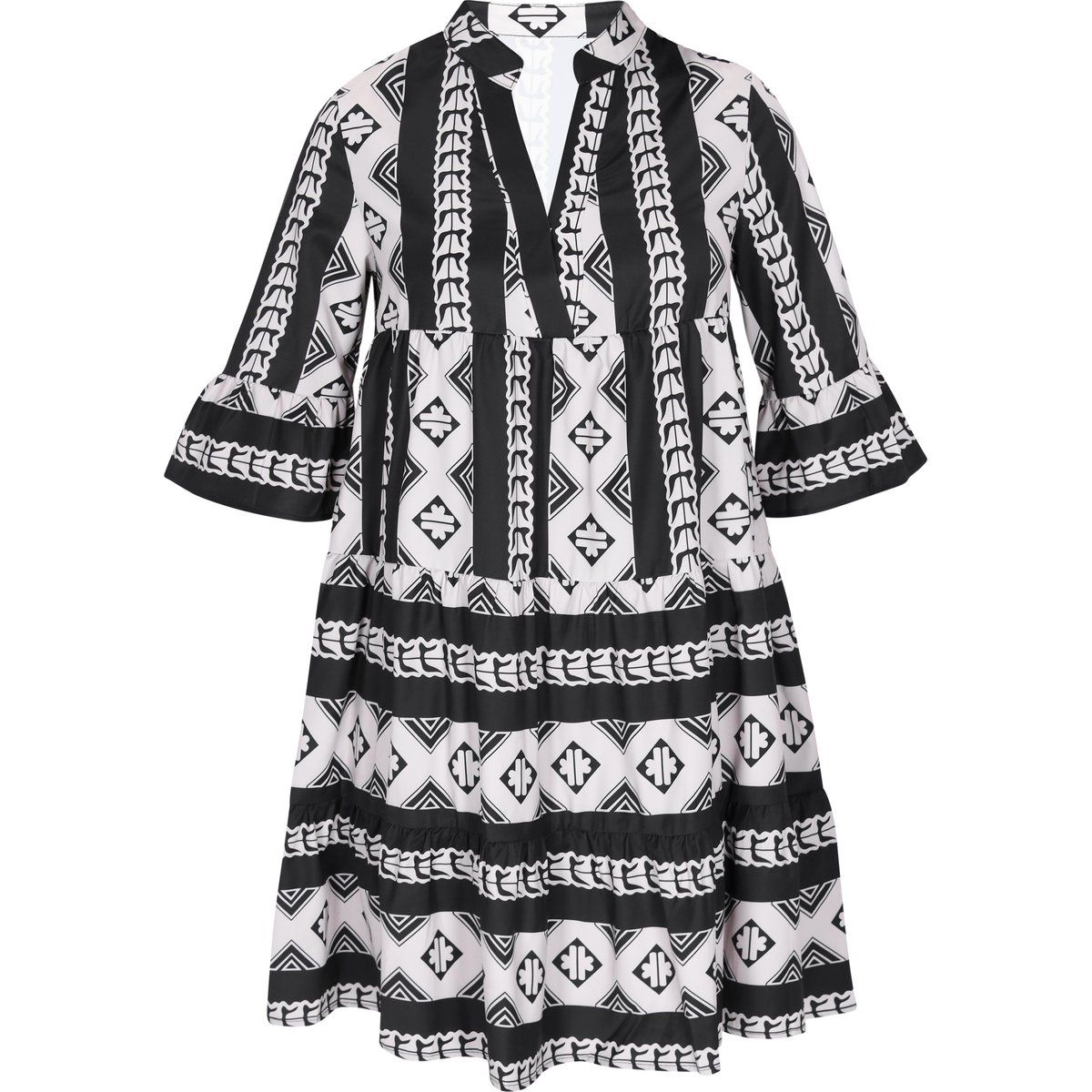 Gestuftes Minikleid mit Folklore-Print