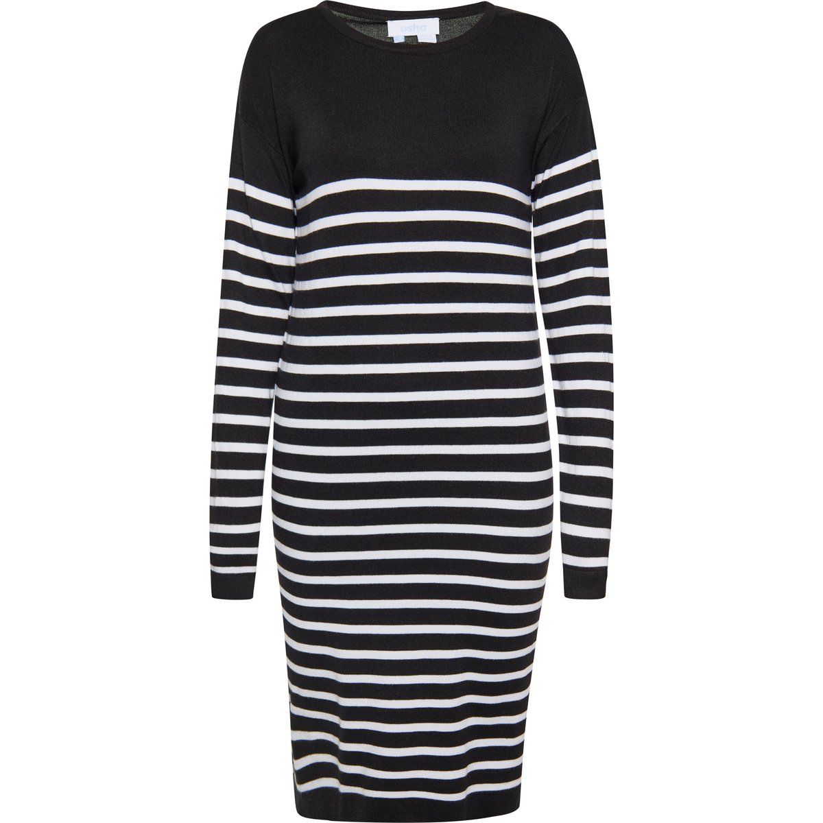 Gestreiftes Strick-Midikleid Langarm