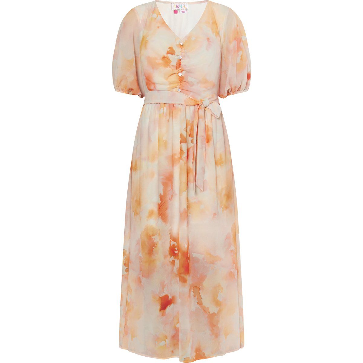 Aquarell-Blumen-Midikleid mit Gürtel