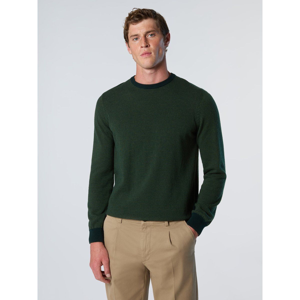 Gestreifter Kaschmir-Mischung Rundhals-Pullover