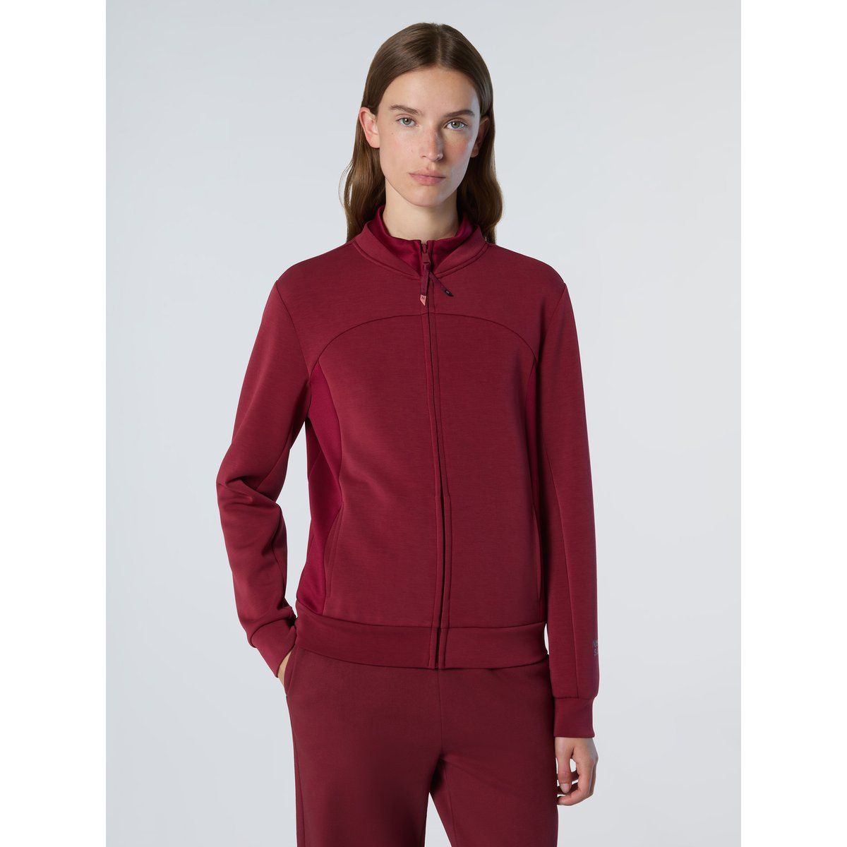 Burgunder Scuba Strickjacke mit Reißverschluss