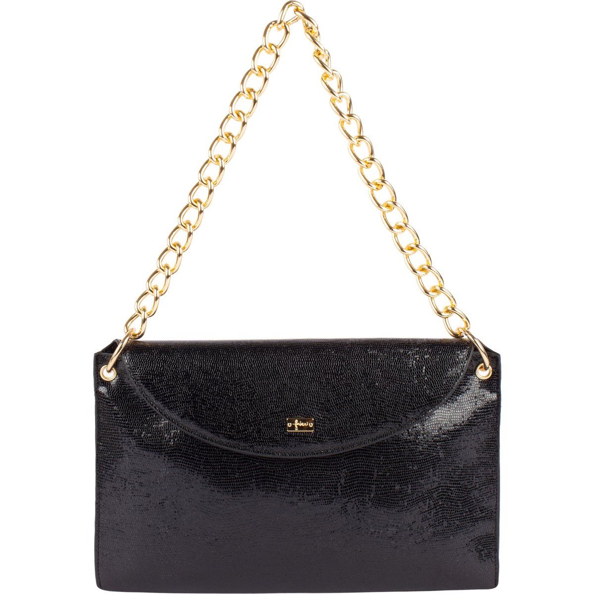 Abendclutch mit Reptilprägung und Kette