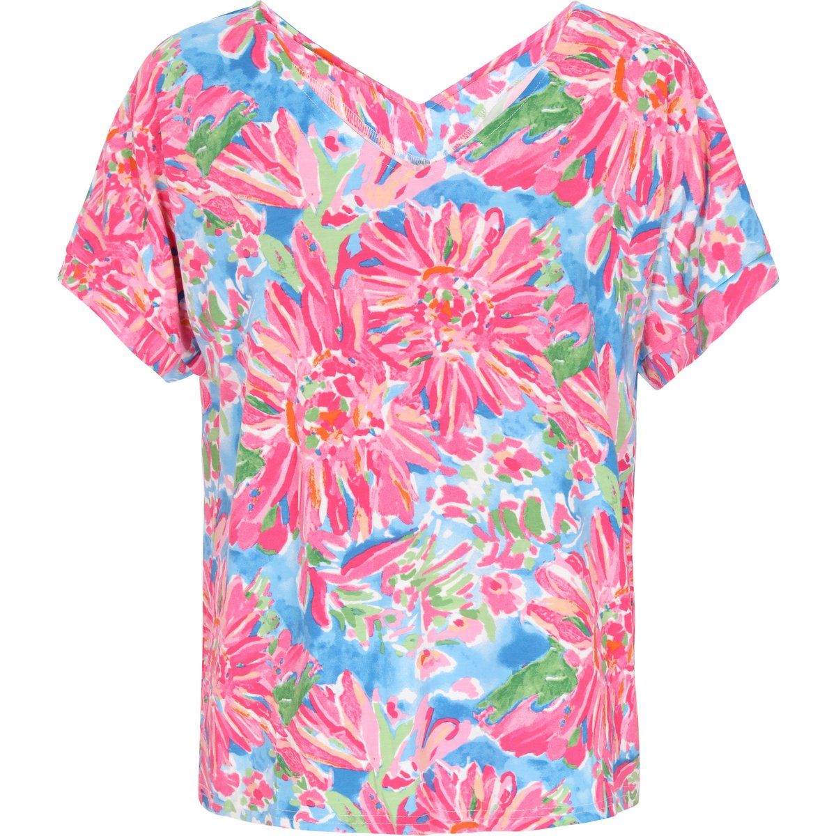 T-Shirt mit Blumendruck und V-Ausschnitt
