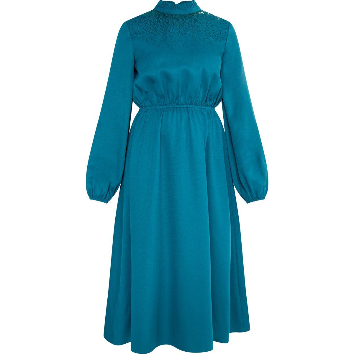 Elegantes blaugrünes Midikleid mit Rüschen