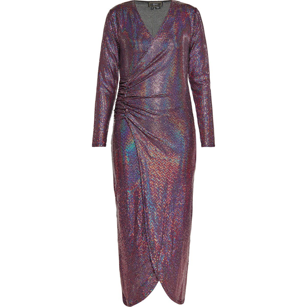 Schimmerndes asymmetrisches Midi-Wickelkleid