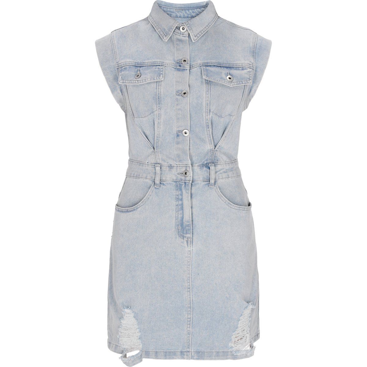 Ärmelloses Jeanshemdkleid mit Taschen