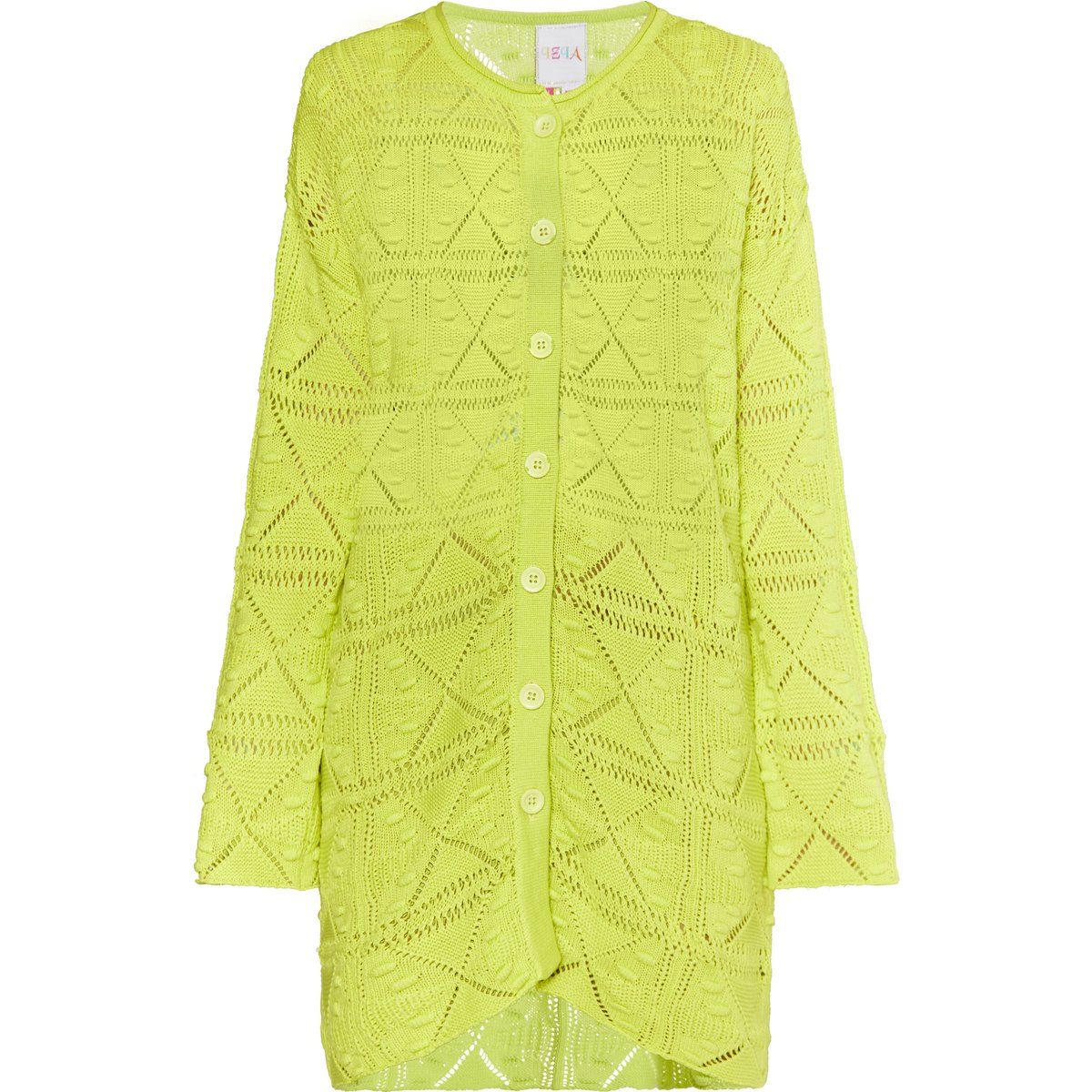 Gehäkelte lange Strickjacke mit Knöpfen