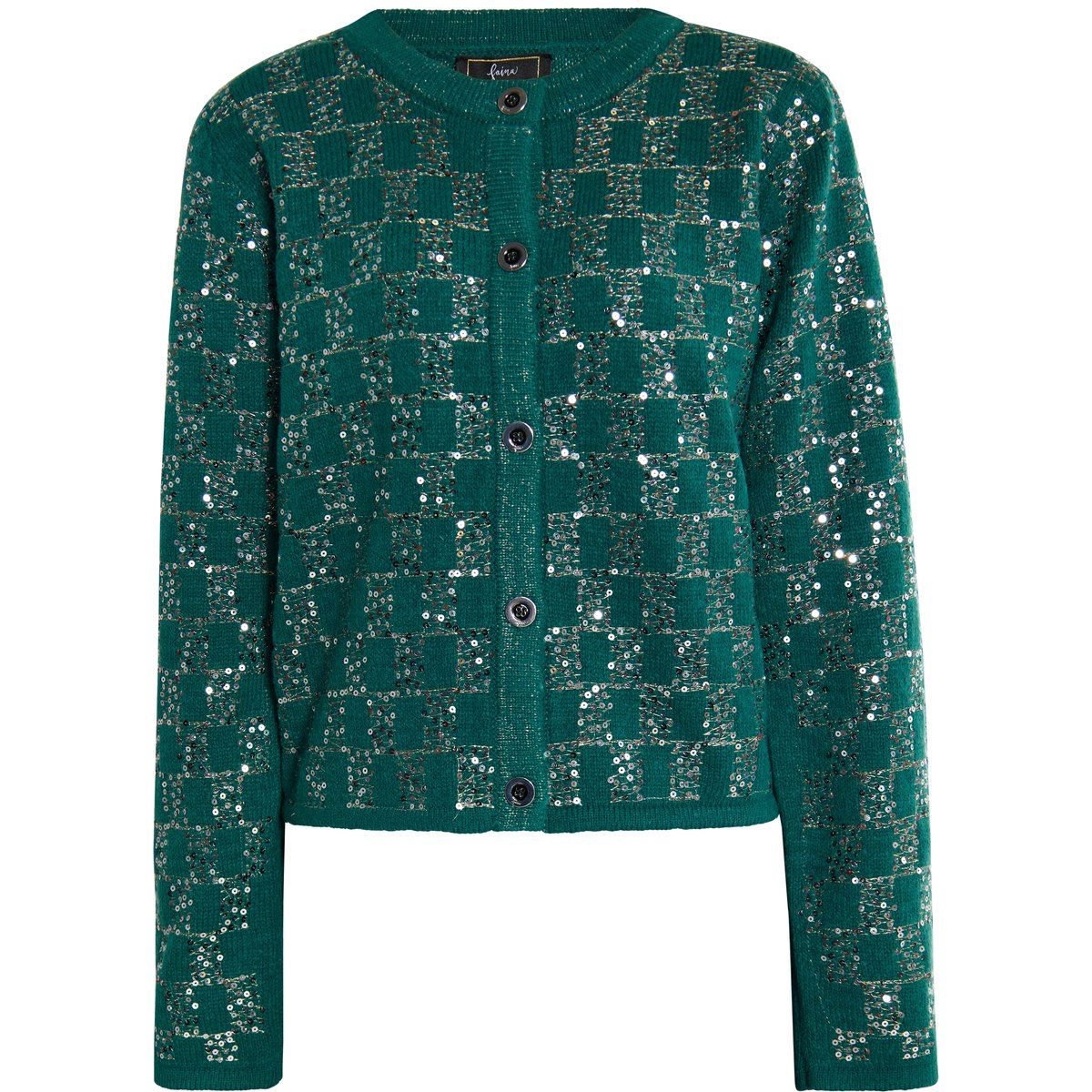 Funkelnde smaragdgrüne Strickjacke