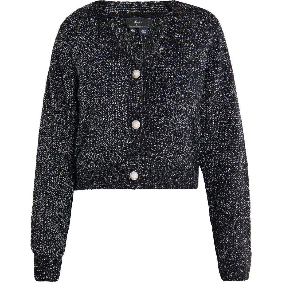 Metallisch gestrickte, kurze Strickjacke