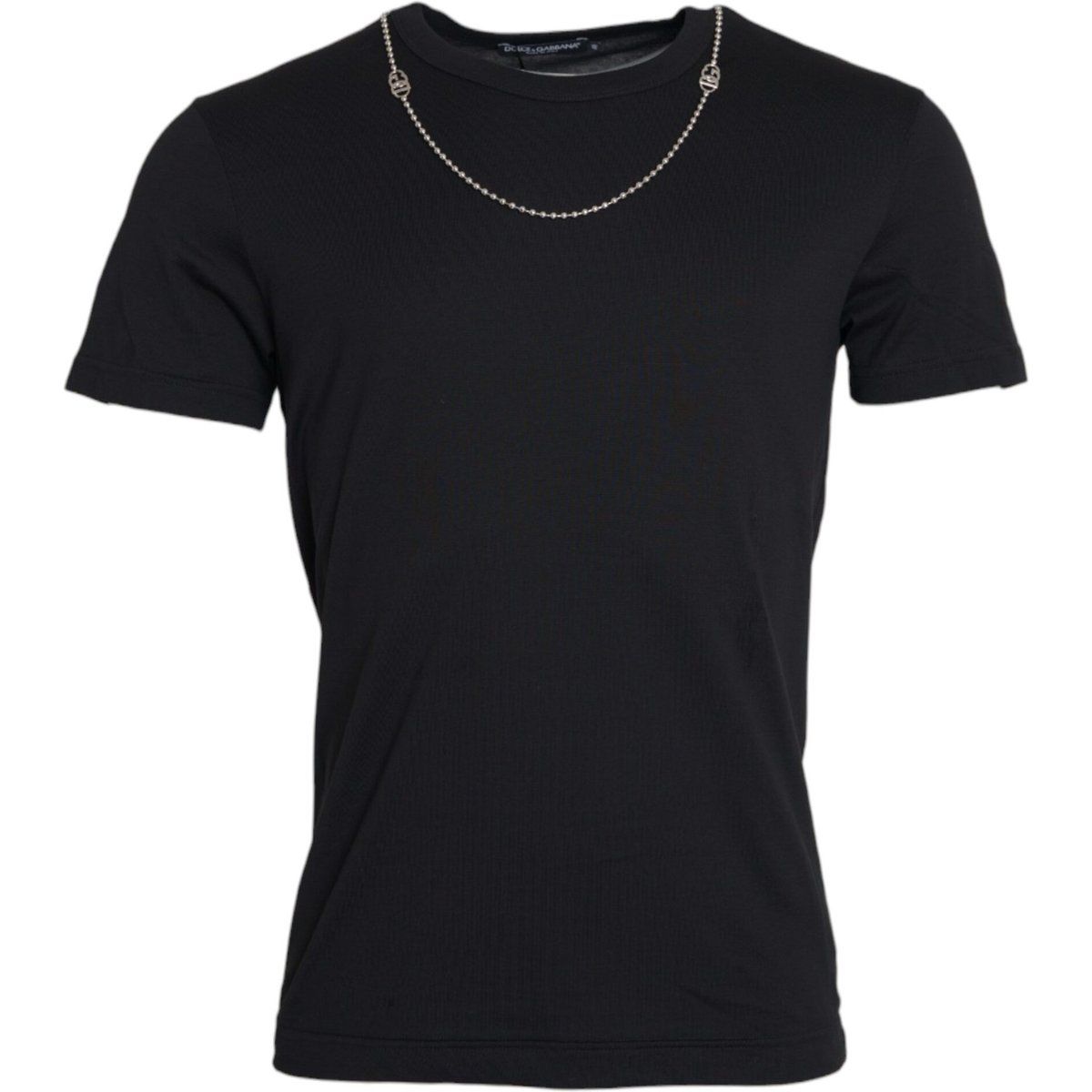 Schwarzes Jersey-T-Shirt mit Kettendetail