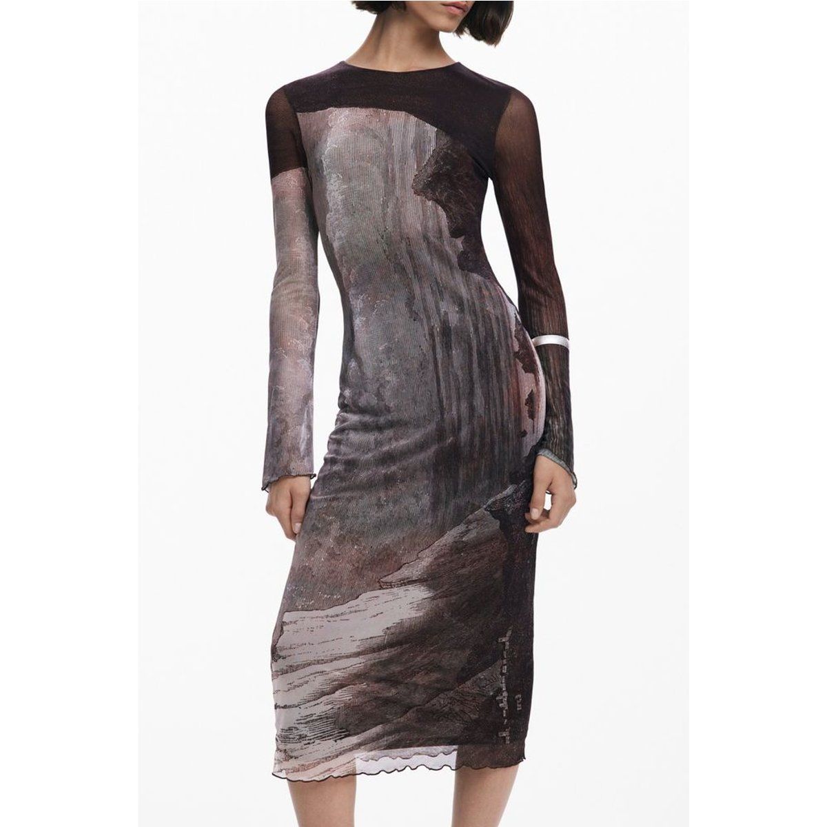 Bedrucktes Midi-Kleid mit langen Ärmeln