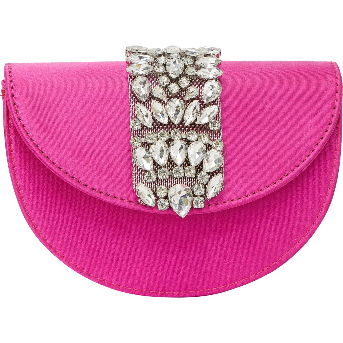 Fuchsia Satin Abend Clutch mit Strasssteinen