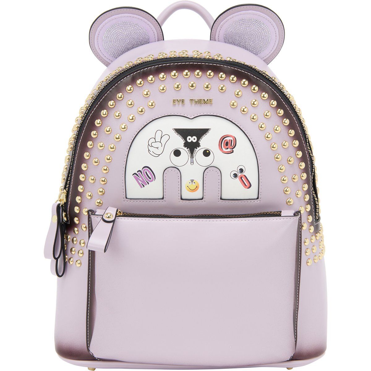 Lilafarbener Rucksack mit Nieten und Motiv