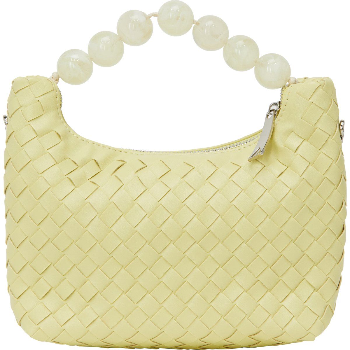 Gewebte Handtasche mit Griff und Perlen
