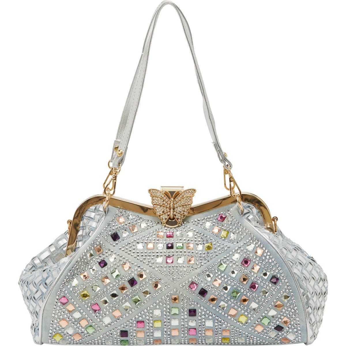 Verzierte Abendtasche mit Rahmen und Riemen
