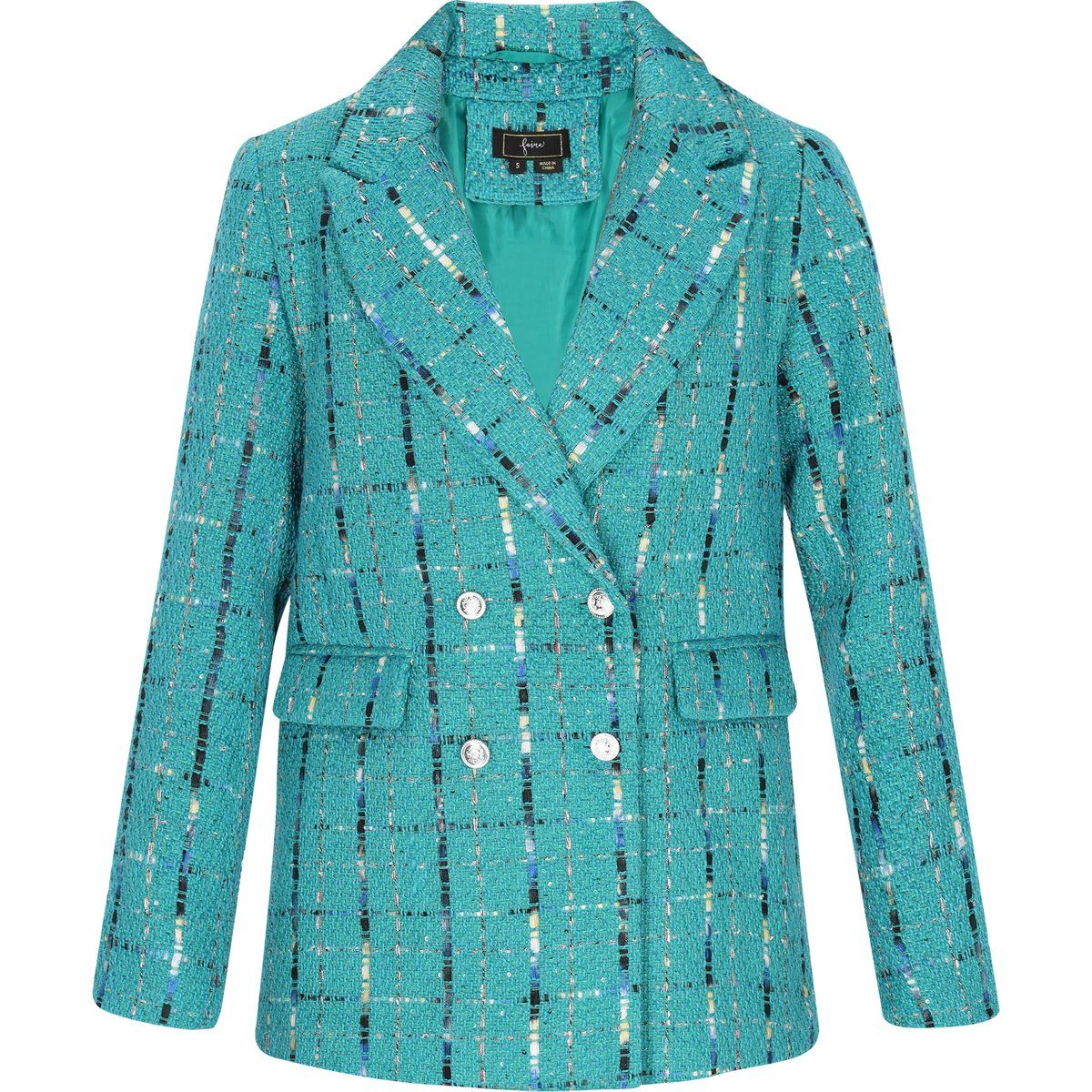Eleganter Tweed Blazer mit Karomuster und doppelter Knopfleiste