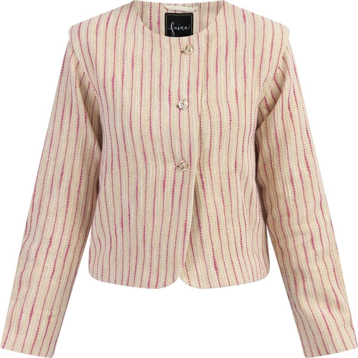 Faina Kurze Blazerjacke Damen Rosa Wollweisser Streifen
