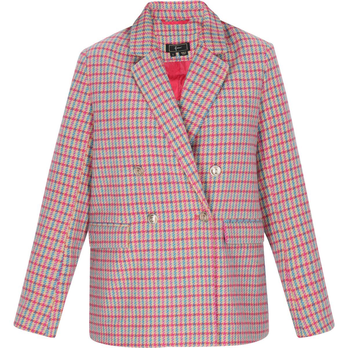 Zweireihiger Blazer mit Karomuster und Taschen