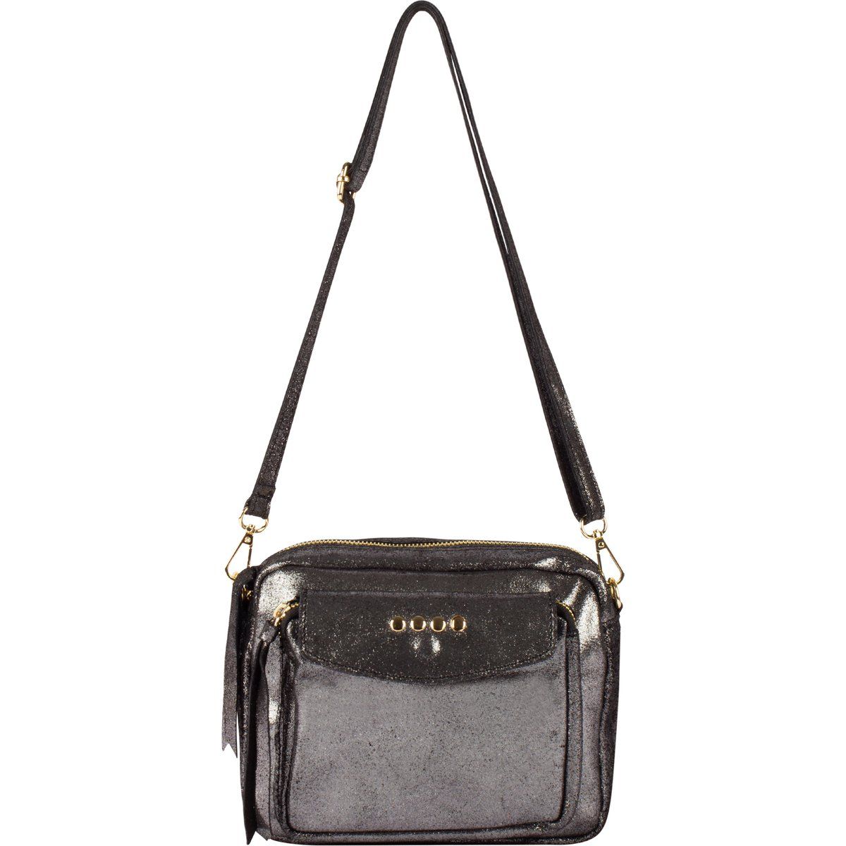 Metallic Silberne Leder Umhängetasche