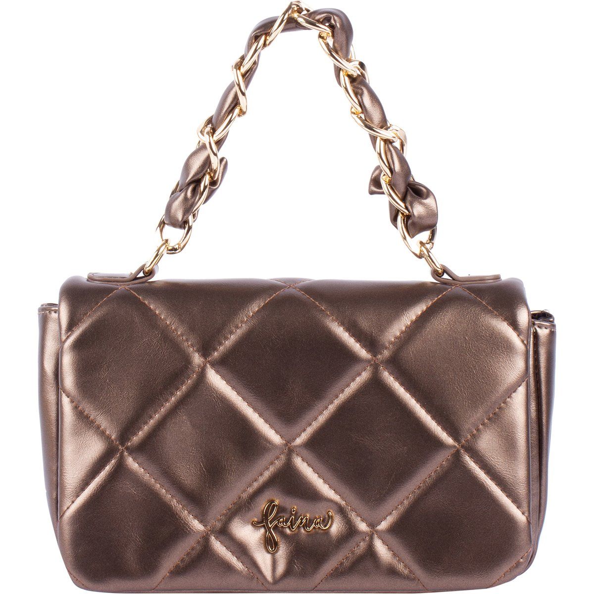 Gesteppte Metallic Schultertasche mit Kette