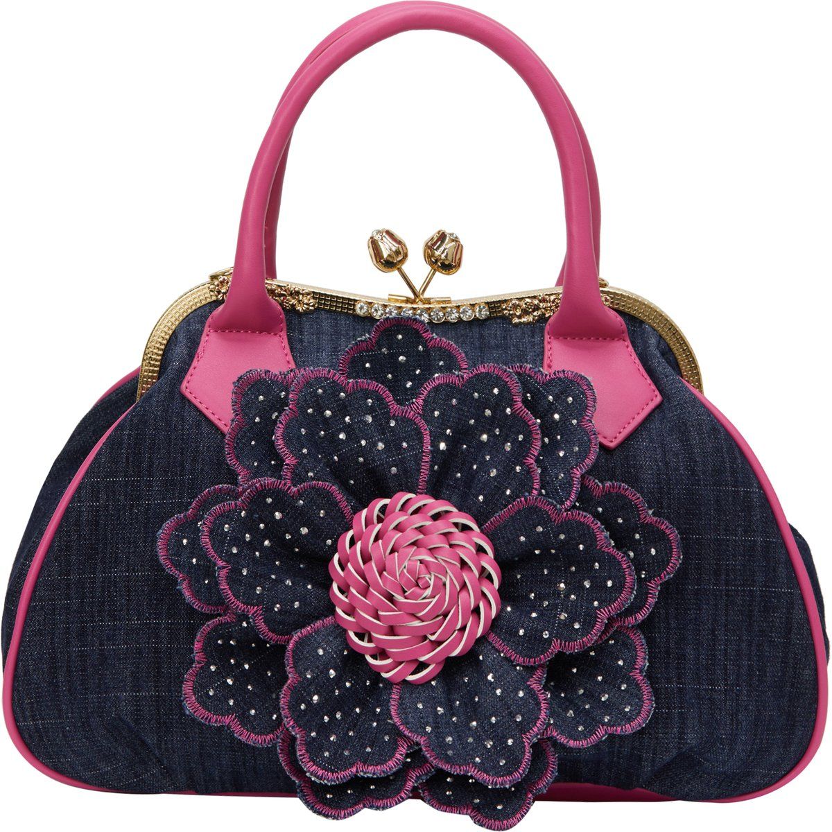 Handtasche aus Denim mit Blumenapplikation