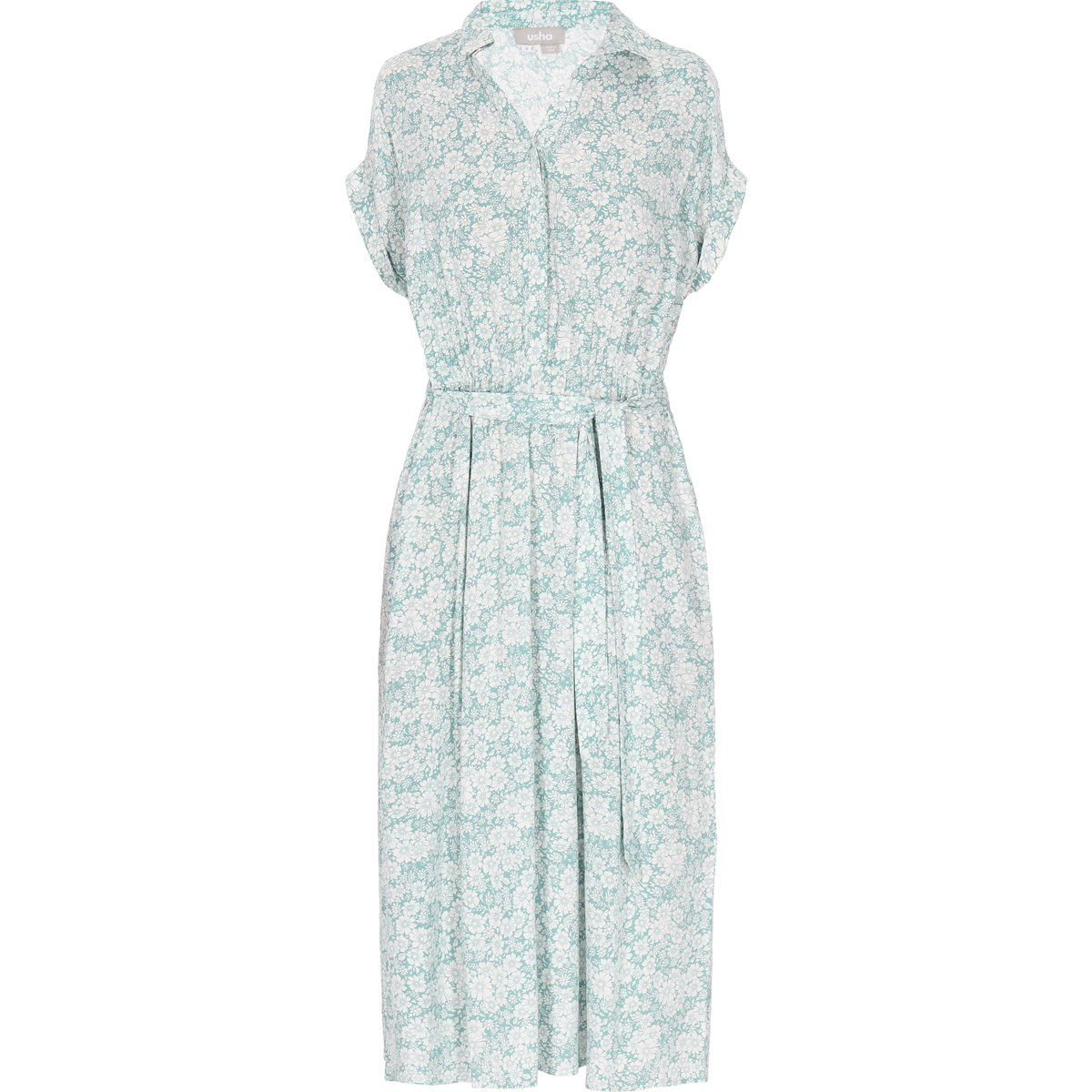 Geblümtes Midi-Hemdkleid mit Gürtel