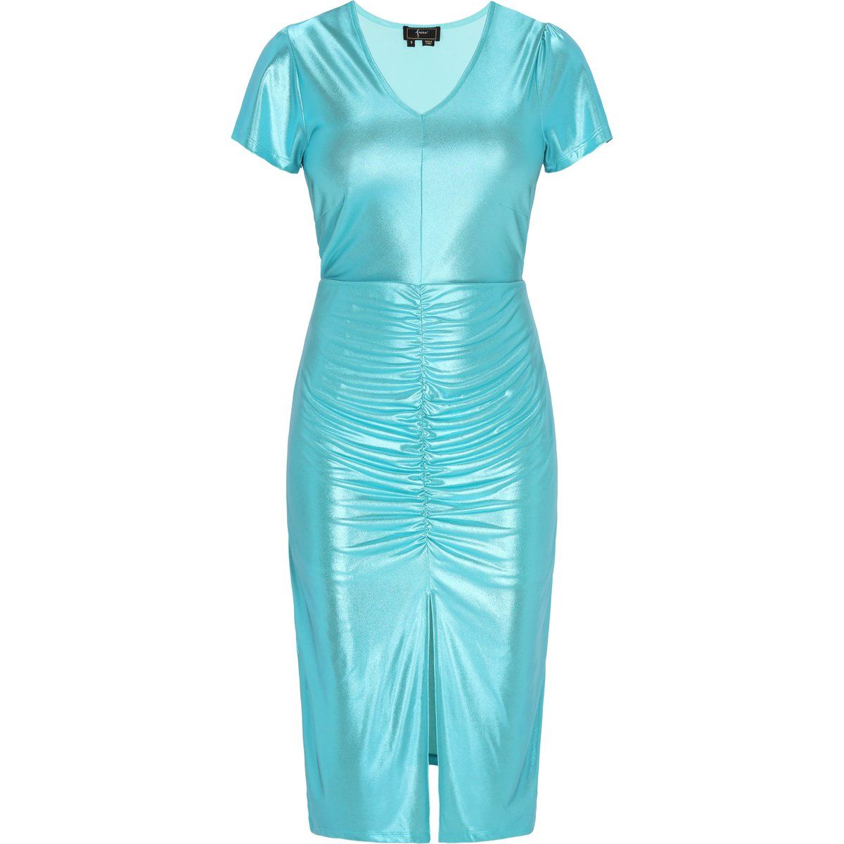 Schimmerndes, gerafftes Midikleid mit Schlitz
