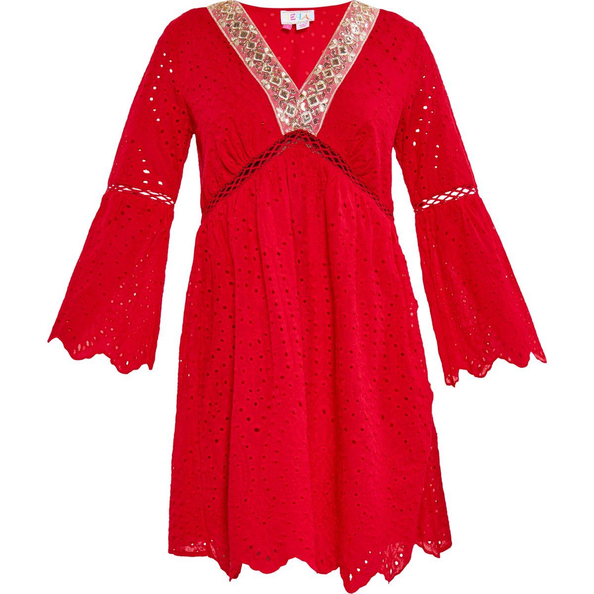 Romantisches Lochstickerei-Minikleid mit Besatz