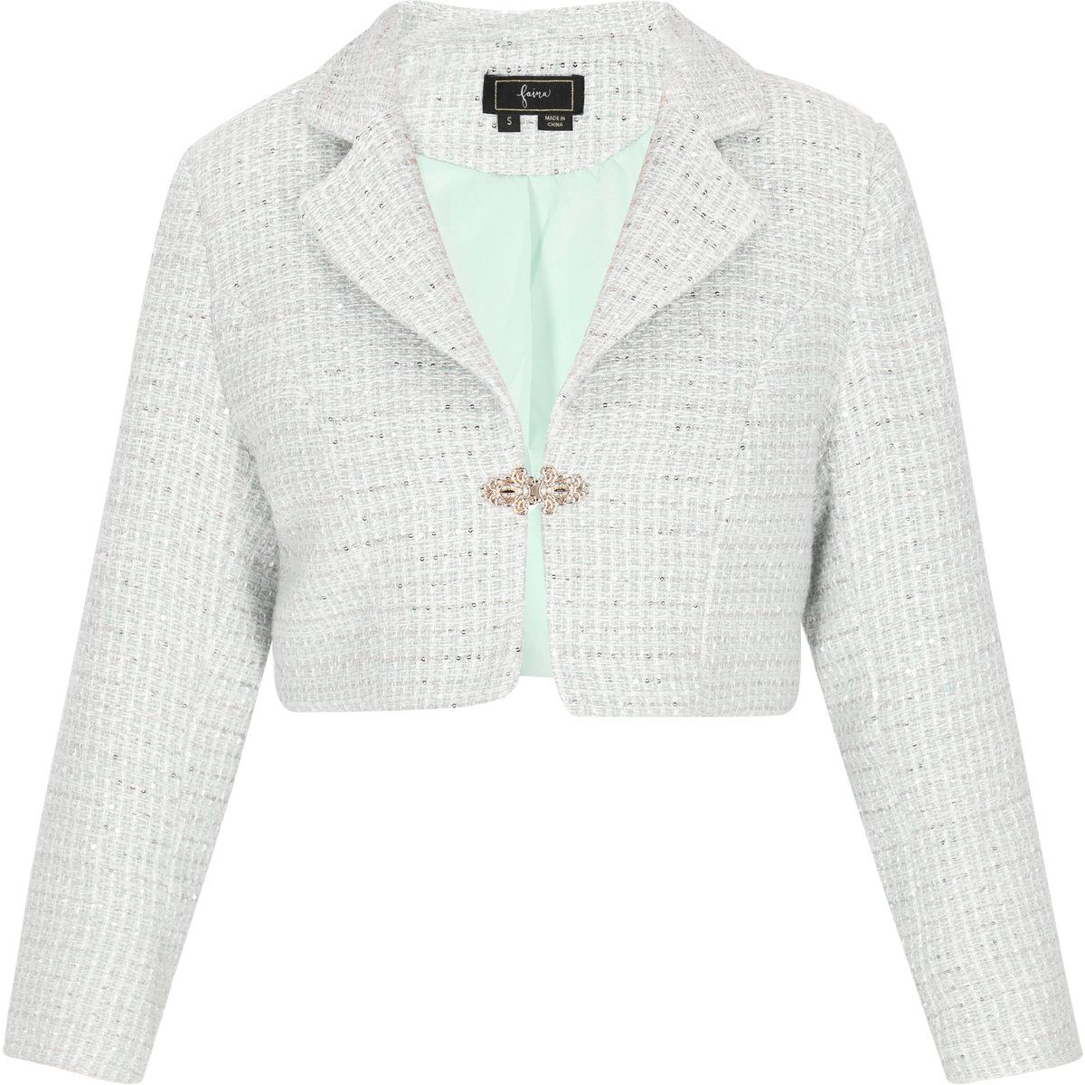 Kurzer Tweed-Blazer mit Schmuckverschluss