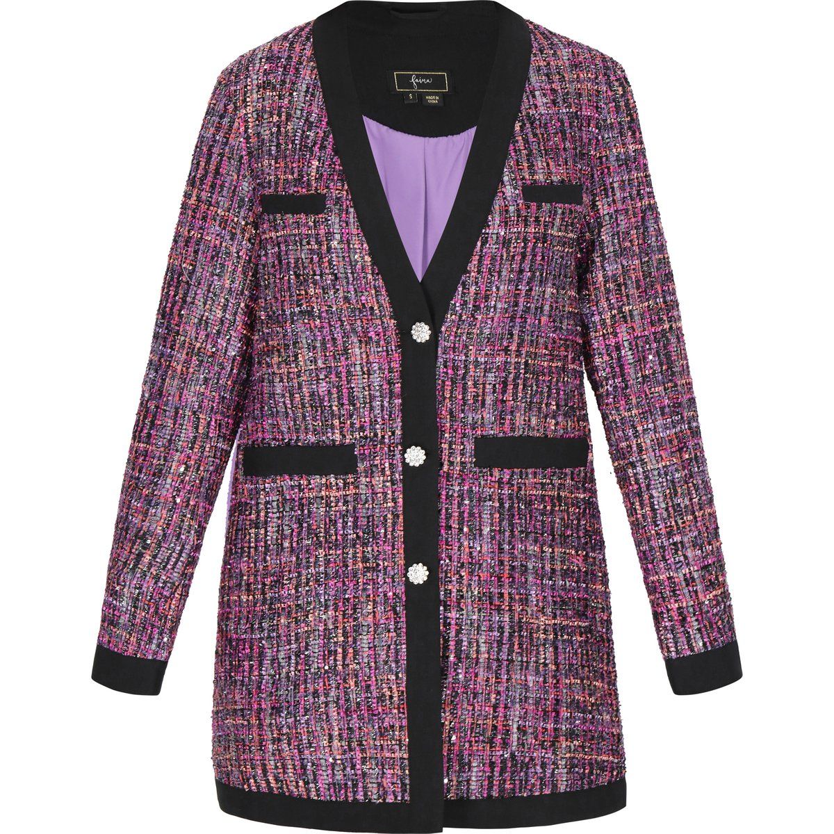 Strukturierter Bouclé-Blazer mit Kontrastbesatz