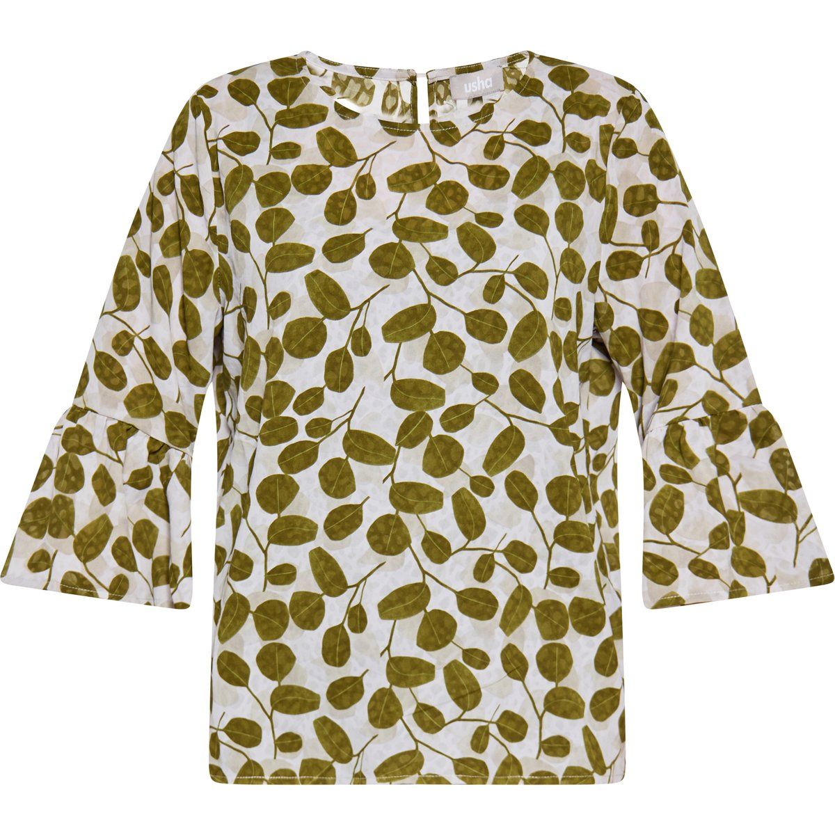 Bluse mit Blätterprint und Trompetenärmeln