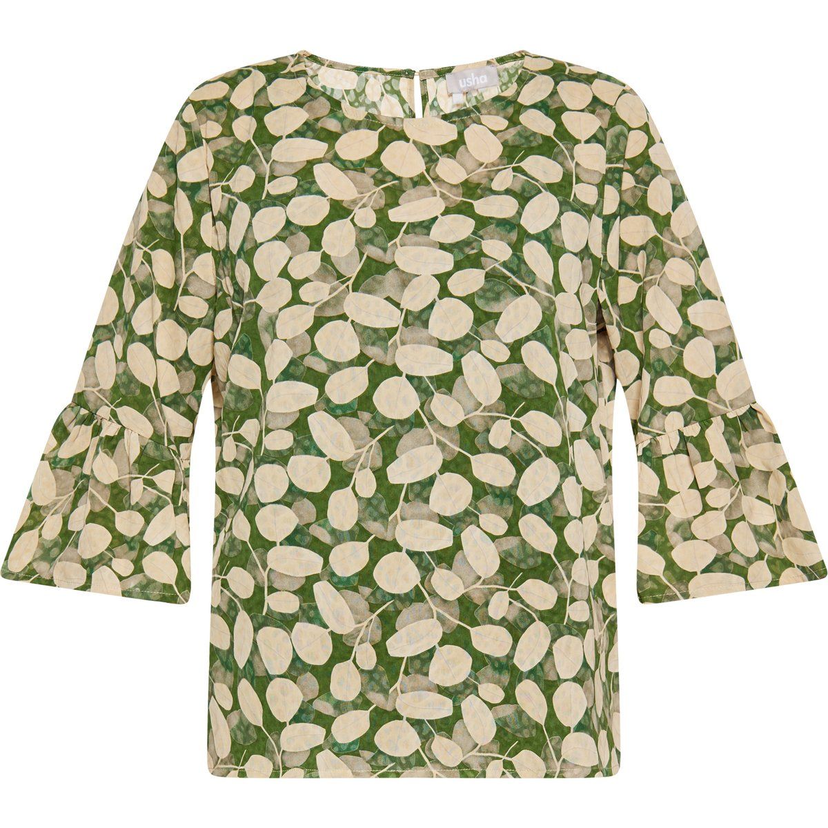 Bluse mit Blätterprint und Volantärmeln