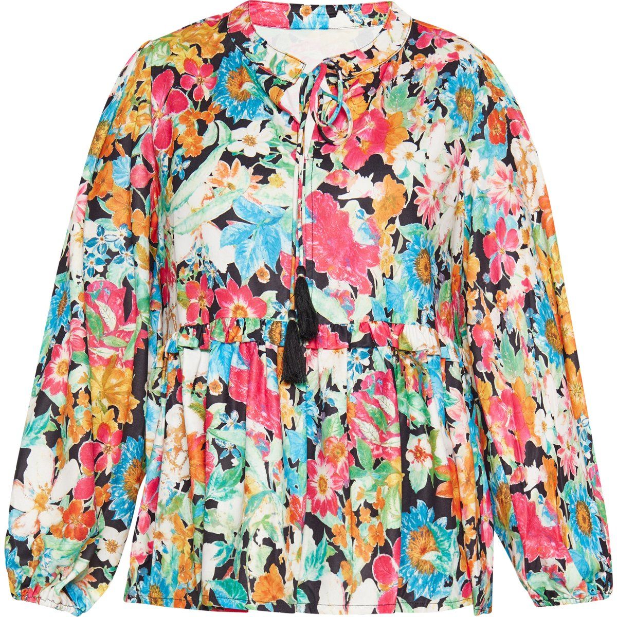 Geblümte Bluse mit Bindeband