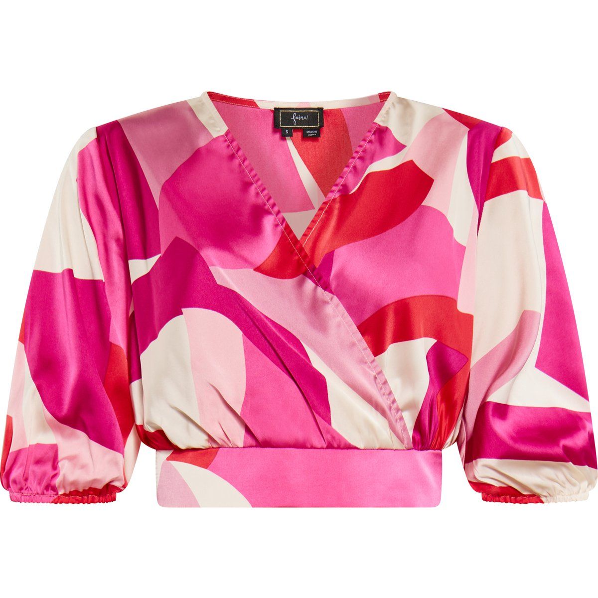 Satin-Wickelbluse mit geometrischem Print