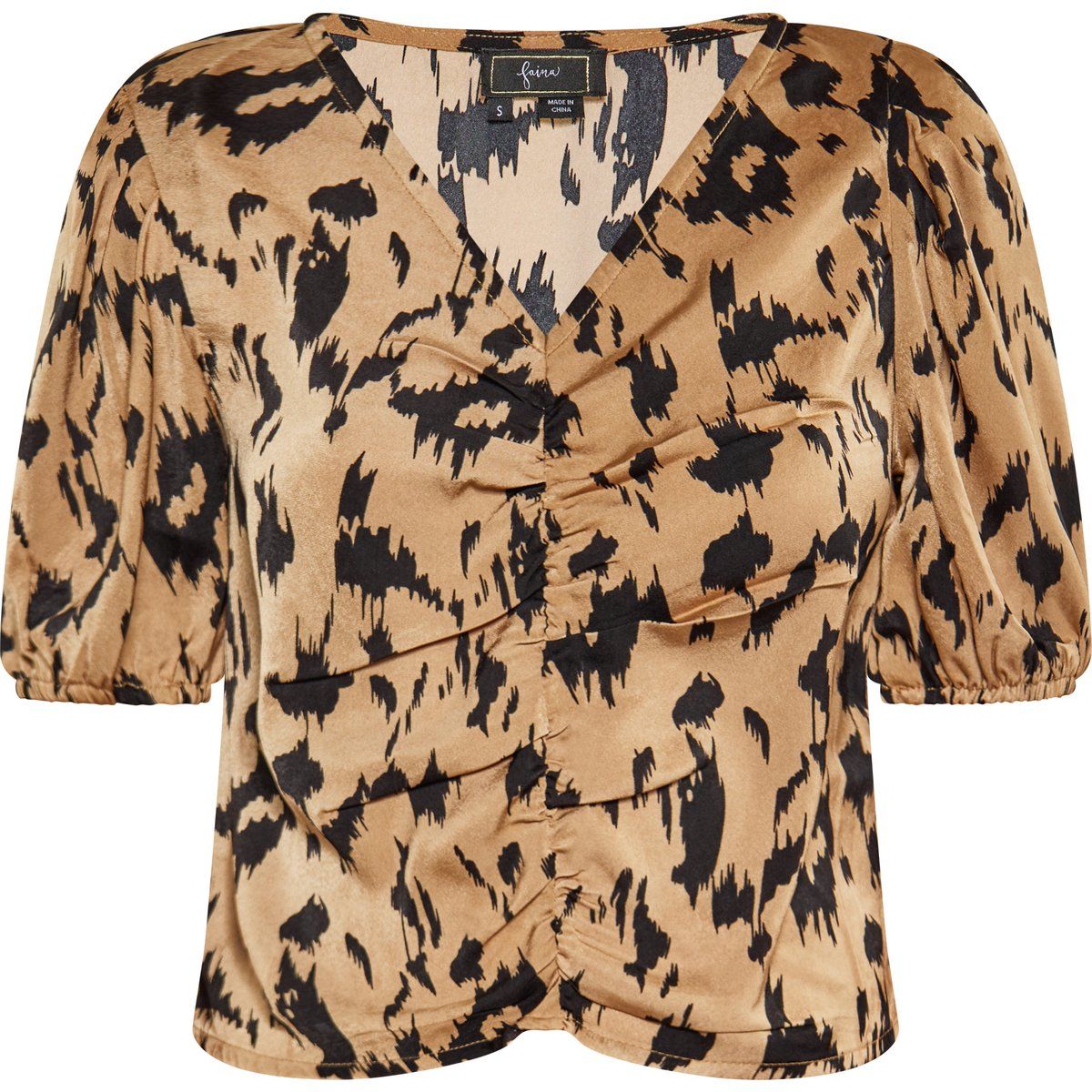 Bluse mit Animal-Print und Raffung