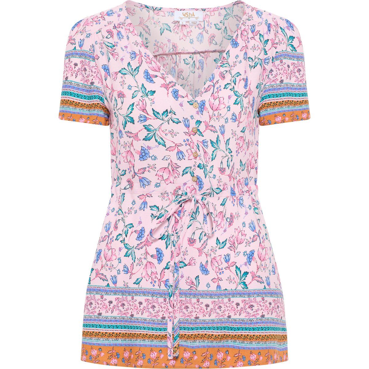 usha kurzarmbluse Damen Rosa Mehrfarbig