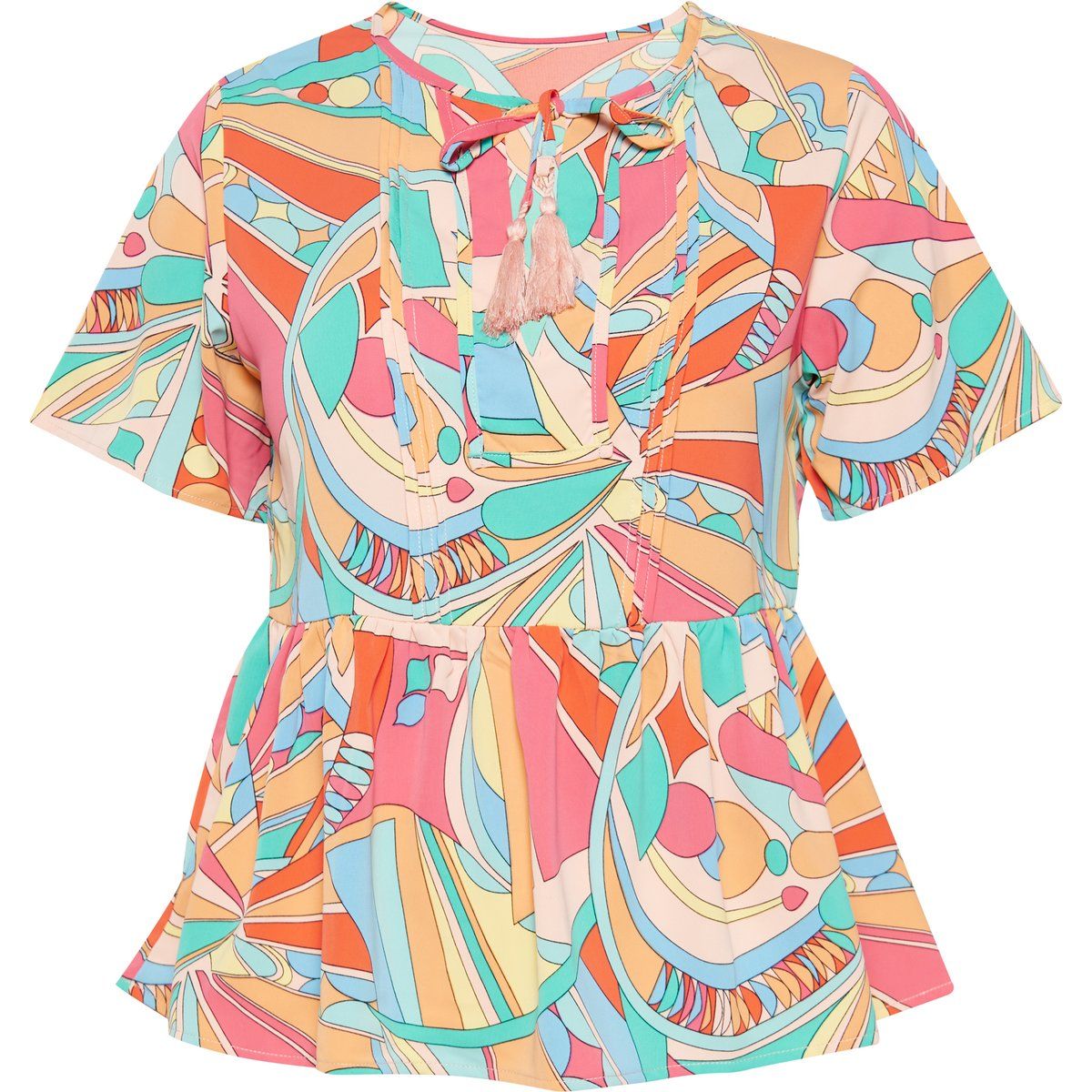 Peplum-Top mit geometrischem Print und Quasten