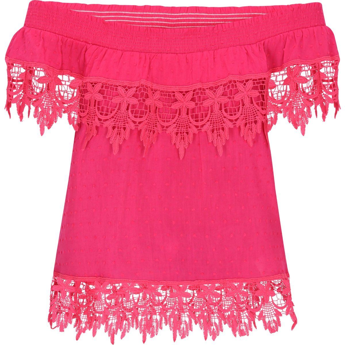 Schulterfreie Bluse mit Spitzenbesatz