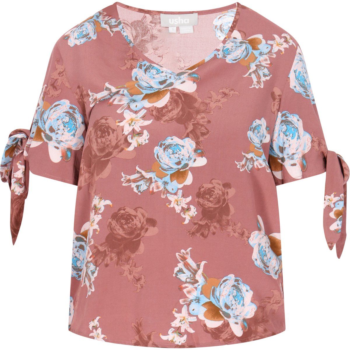 Bluse mit Blumenmuster und Ärmelbindedetails